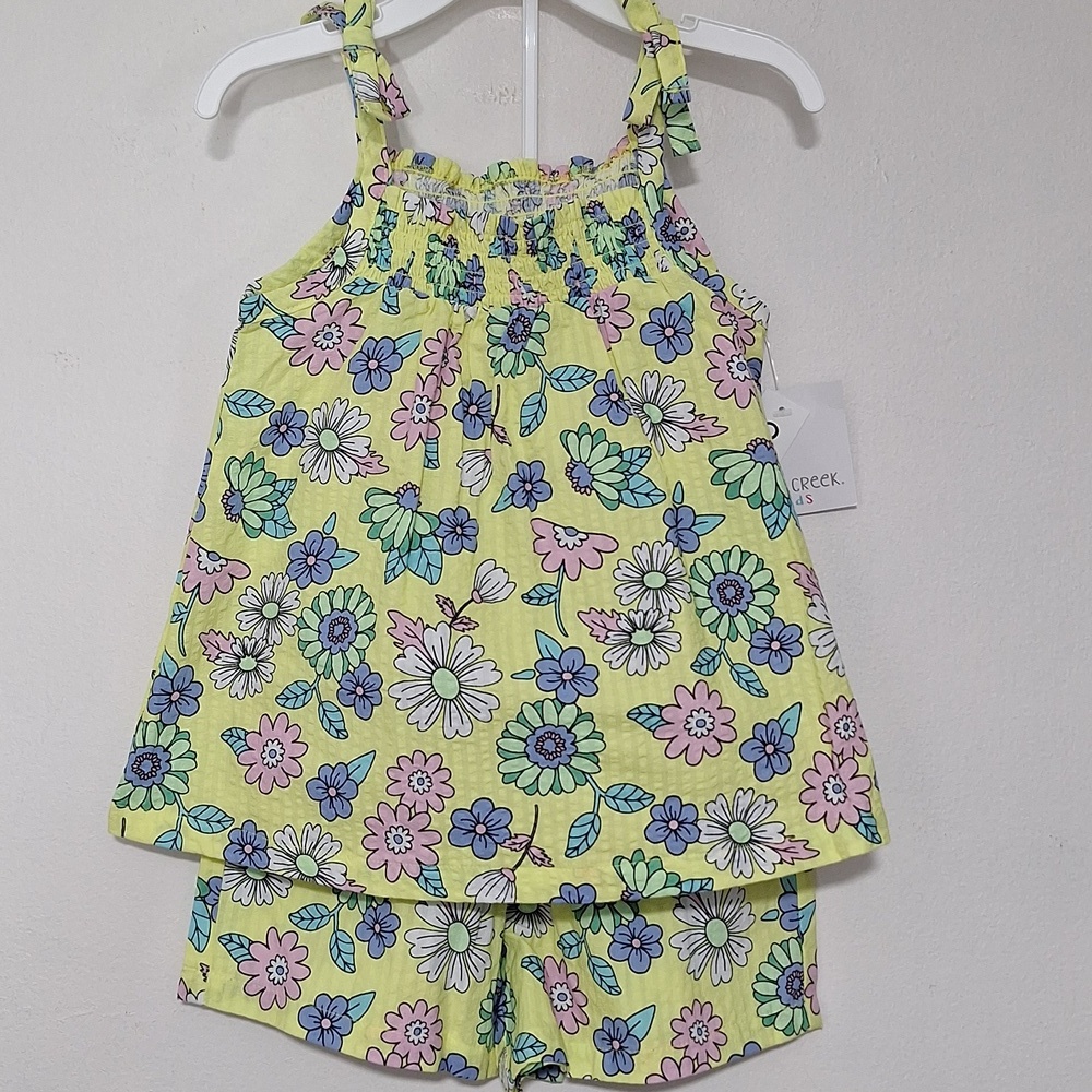 Falls Creek Kids Top And Shorts Floral Matching Set - Yellow and Blue